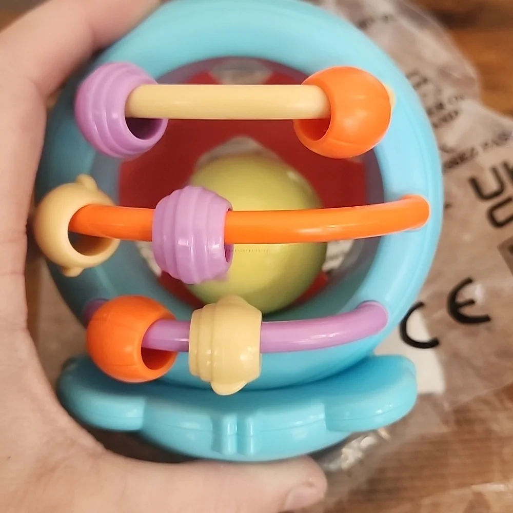 Cute Blue Elephant Toy with Colorful Handles With Ball Toy For Infants Grasping